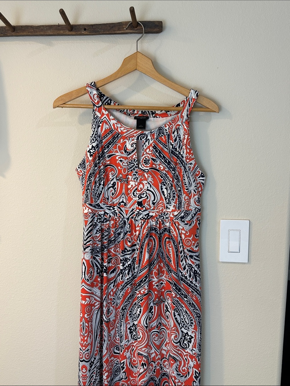 Ann Taylor Coral, Black & White Paisley Maxi Dress